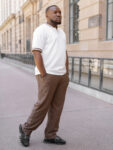 brown pant and Whie Top