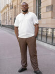 brown pant and Whie Top
